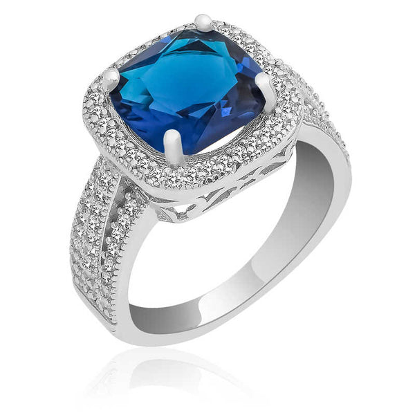 Women's Blue Gemmed Silver Ring