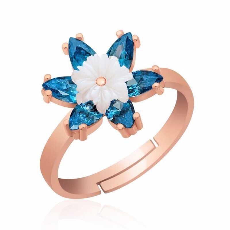 Women's Blue Lotus Floral Figure Silver Ring