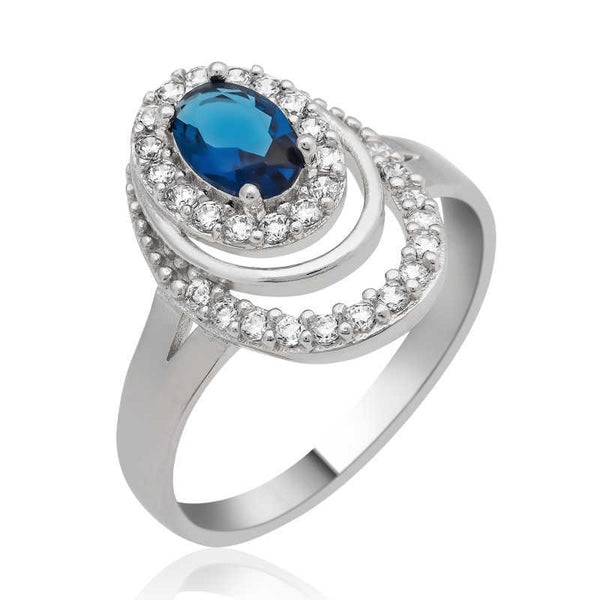 Women's Blue Gemmed Silver Ring