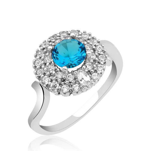 Women's Blue Gemmed Silver Ring