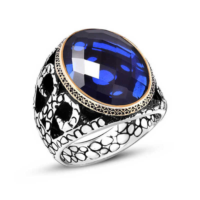 Men's Blue Zircon Gemmed Silver Ring