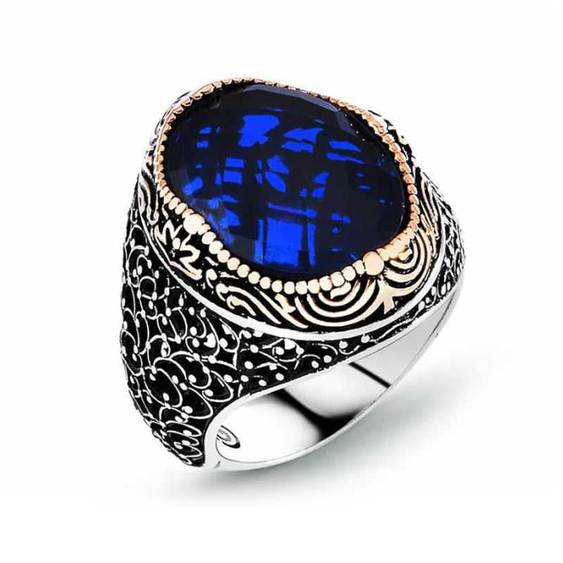 Men's Blue Zircon Gemmed Silver Ring