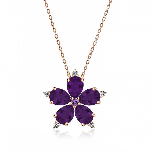 Women's Purple Flower Pendant Rose Gold Plated Silver Necklace