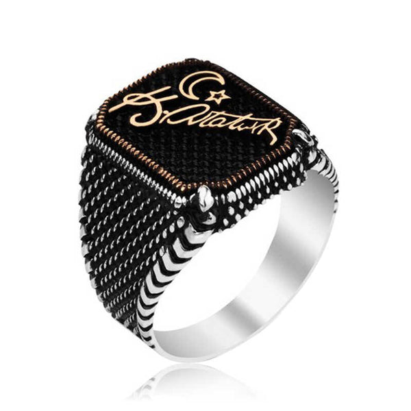 Men's Atatürk Signature & Crescent Star Design Ring