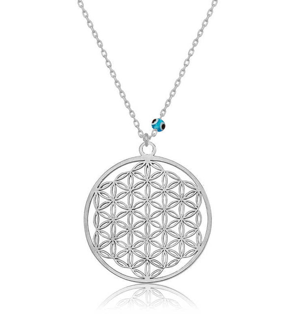 Women's Evil Eye Beaded Silver Necklace