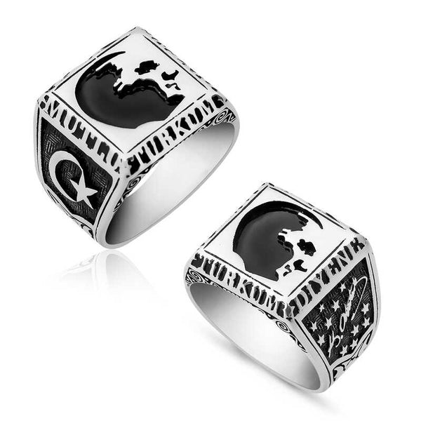 Men's Atatürk Silhouette Design Silver Ring