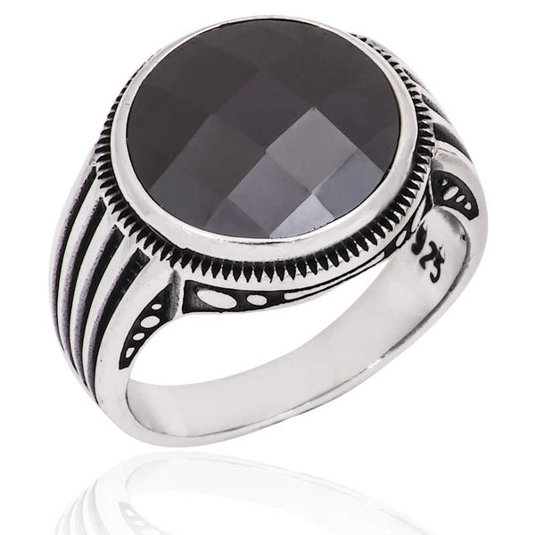 Men's Black Gemmed Silver Ring
