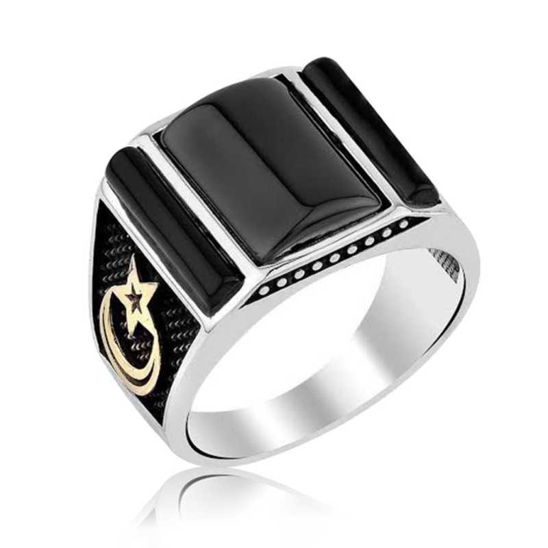 Men's Black Gemmed Silver Ring