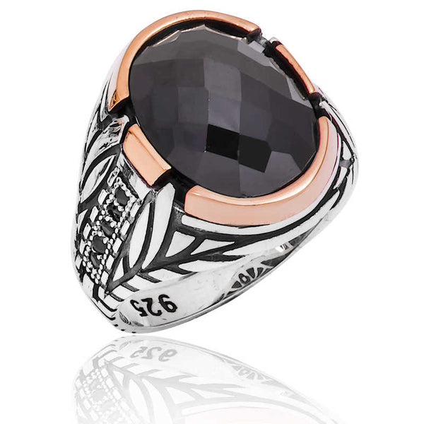 Men's Black Gemmed Silver Ring