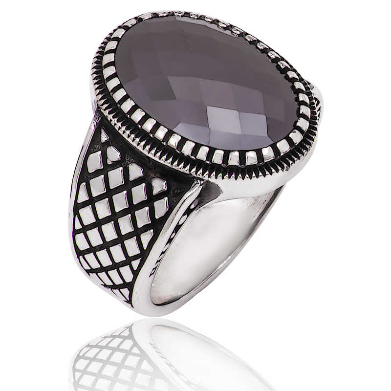 Men's Black Gemmed Silver Ring