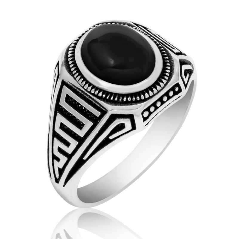 Men's Black Gemmed Silver Ring