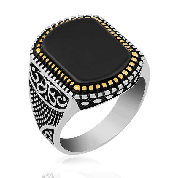 Men's Onyx Gemmed Silver Ring