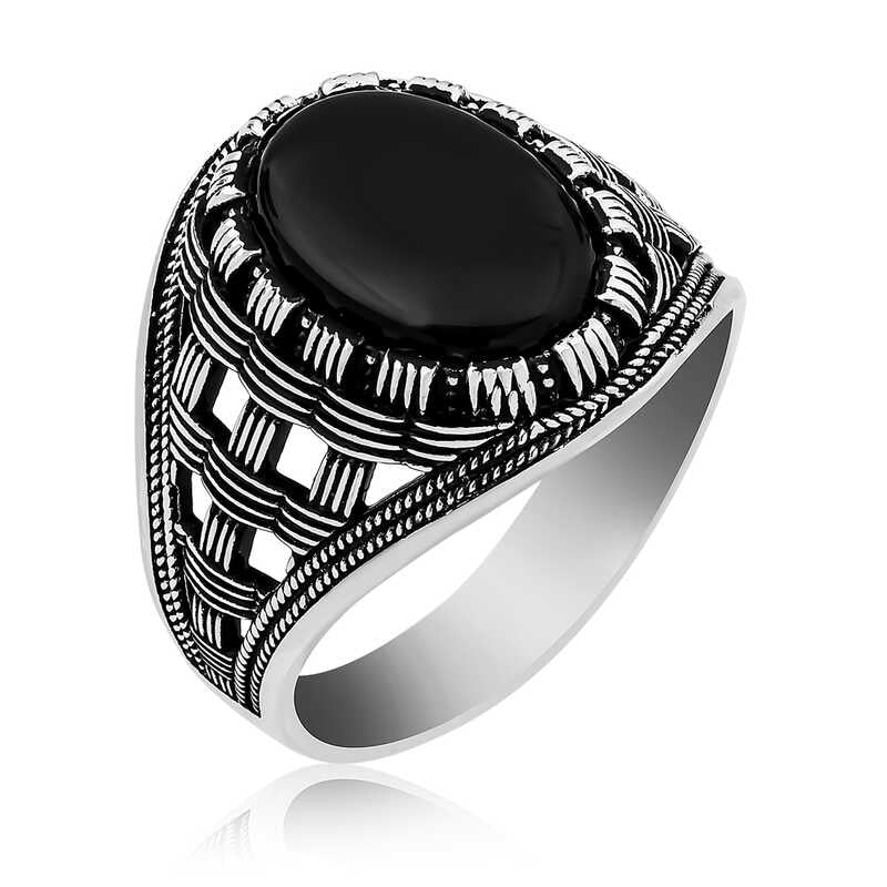 Men's Onyx Gemstone Silver Ring