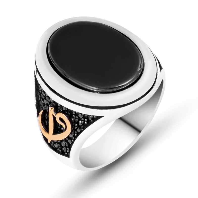 Men's Black Gemmed Silver Ring