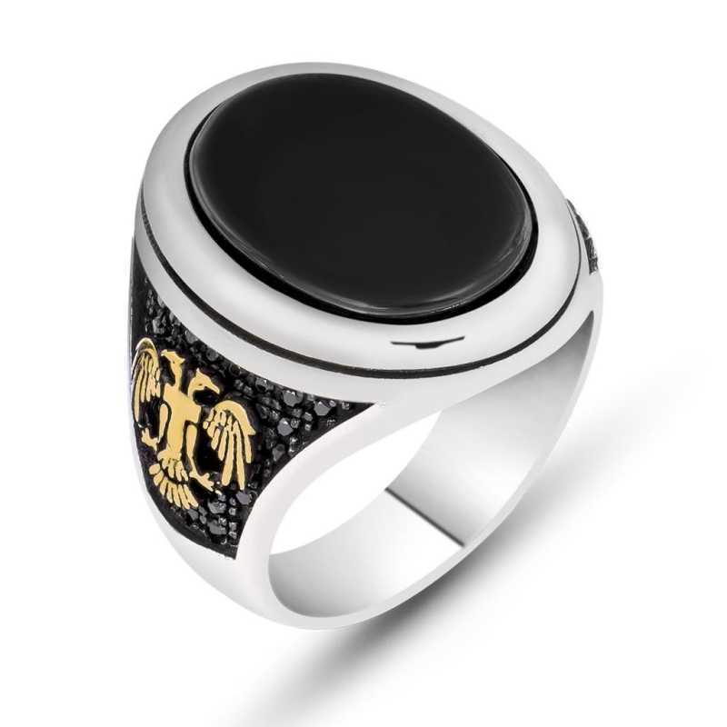 Men's Black Gemmed Silver Ring