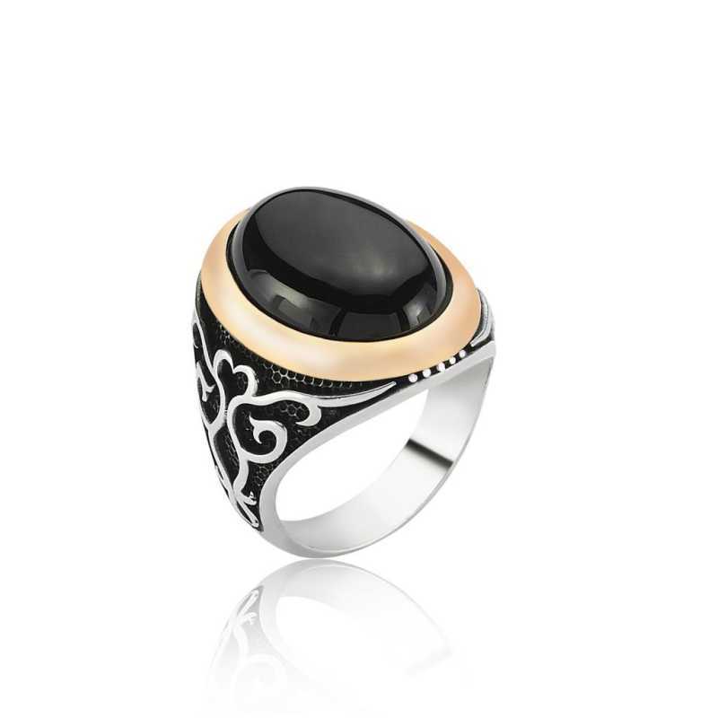 Men's Black Gemmed Silver Ring