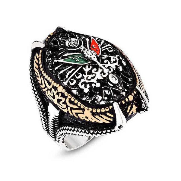 Men's Claw & Ottoman Crest Design Silver Ring