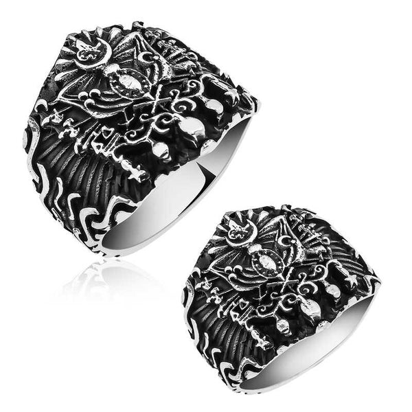 Men's Ottoman Crest Design Silver Ring