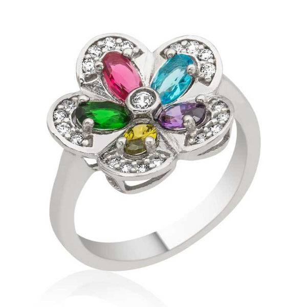 Women's Multi-color Gemmed Silver Ring