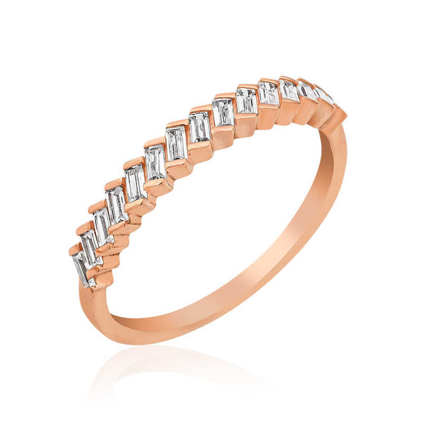 Women's Baguette Gemmed Rose Plated Silver Ring