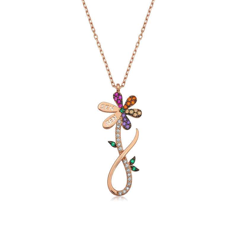 Women's Multi-color Gemmed Rose Plated Silver Necklace