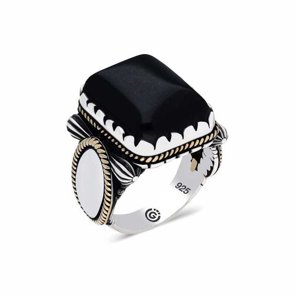 Men's Black Onyx Zircon Gemmed Silver Ring