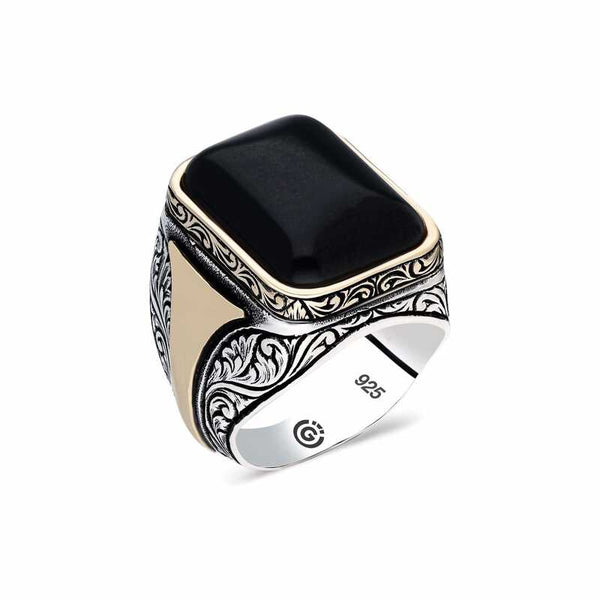Men's Black Stone Silver Ring