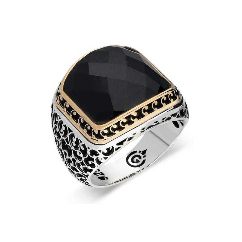 Men's Black Zircon Gemstone Silver Ring