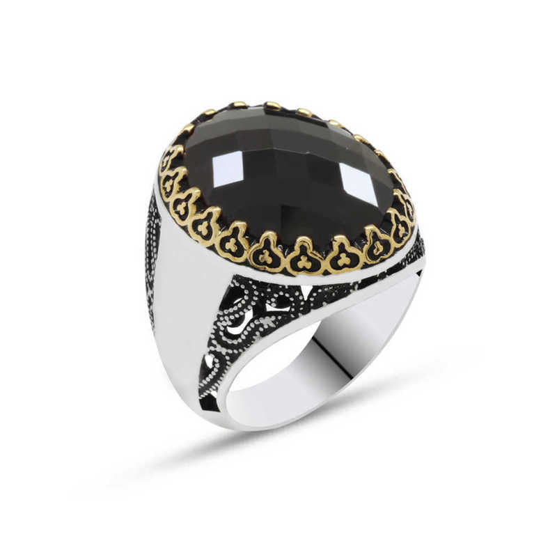 Men's Black Zircon Gemstone Silver Ring