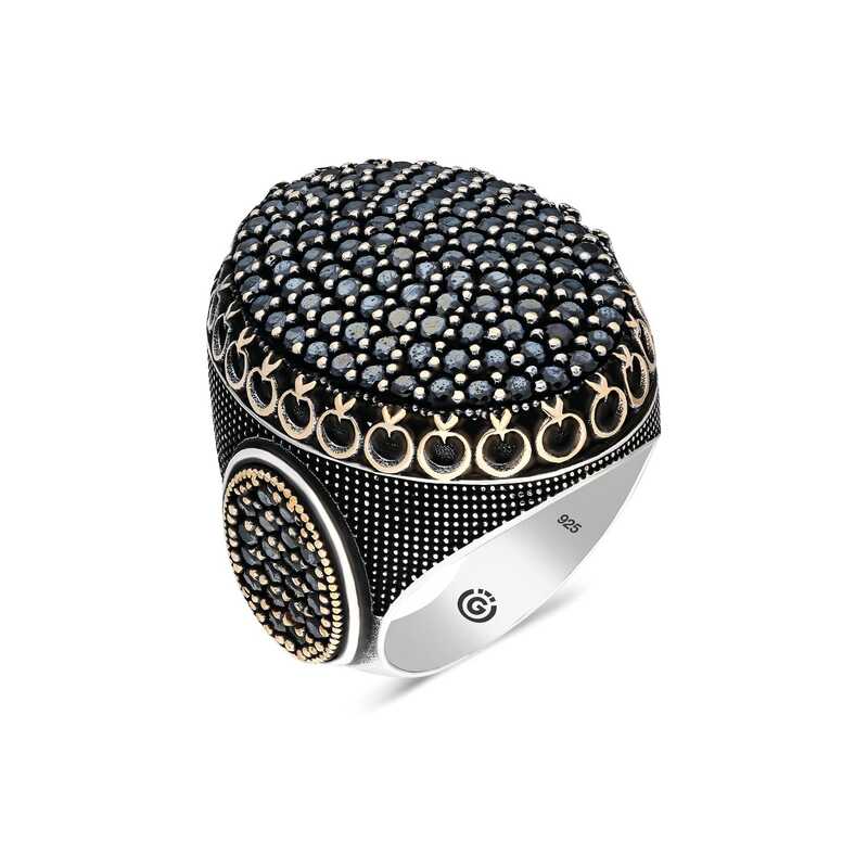 Men's Black Zircon Gemmed Silver Ring