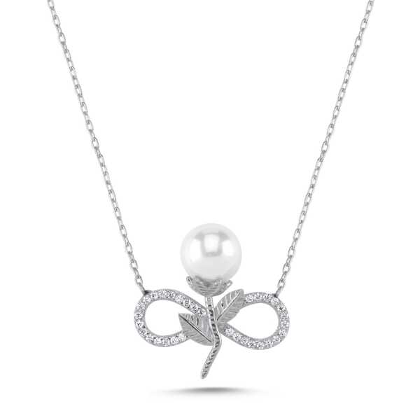Women's Pearl Infinity Pendant Silver Necklace
