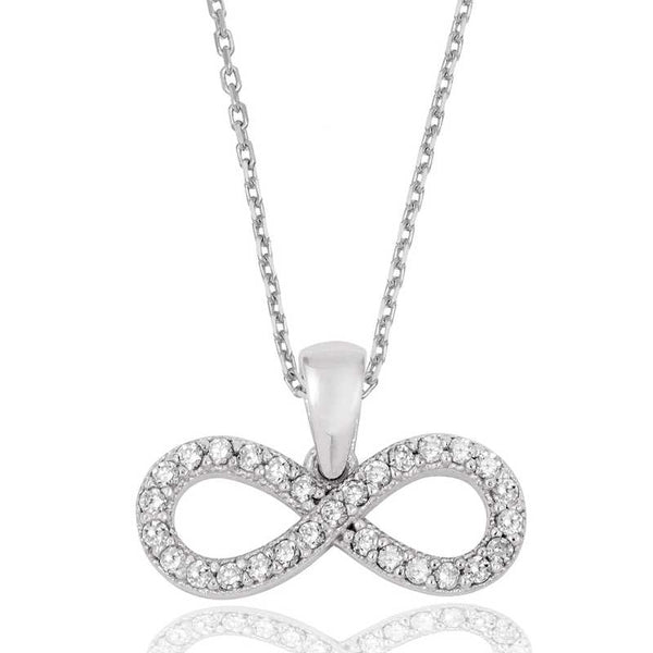 Women's White Gemmed Infinity Pendant Silver Necklace
