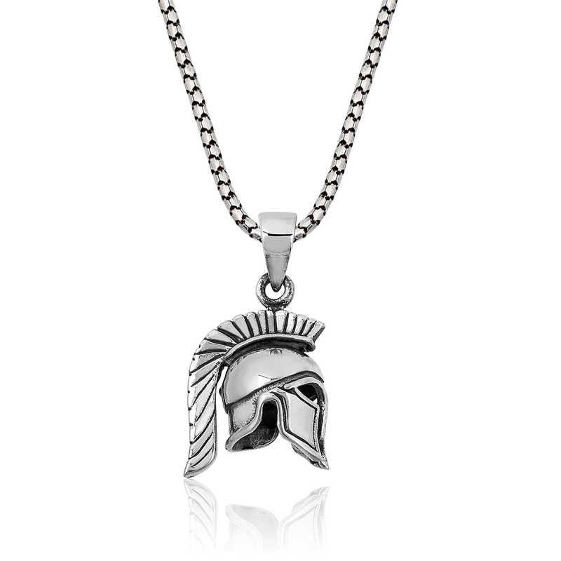 Men's Helmet Design Silver Necklace