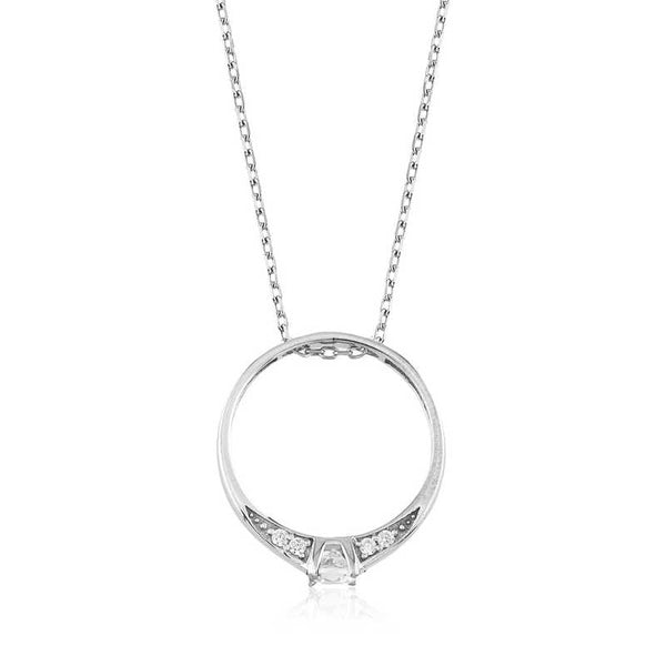 Women's Gemmed Ring Pendant Silver Necklace
