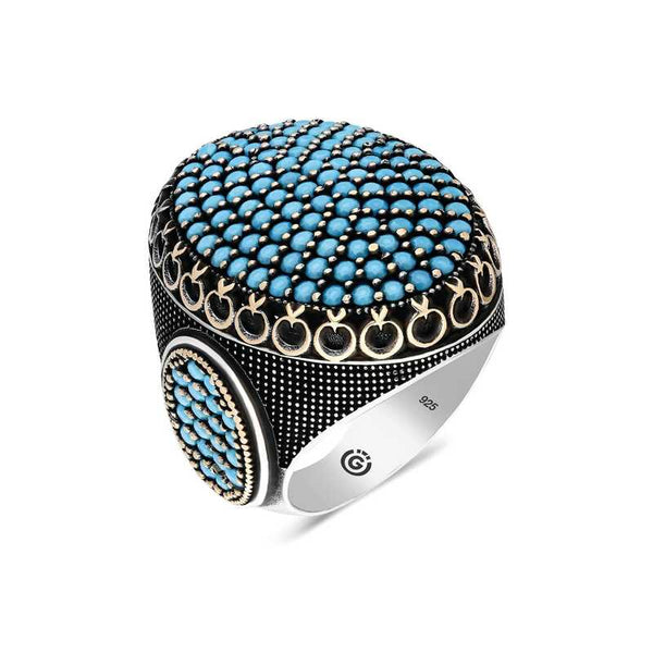 Men's Turquoise Zircon Gemmed Silver Ring