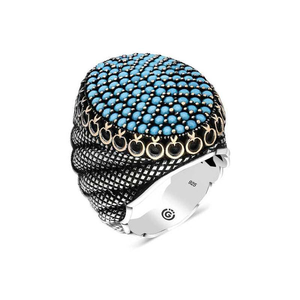 Men's Turquoise Zircon Gemmed Silver Ring