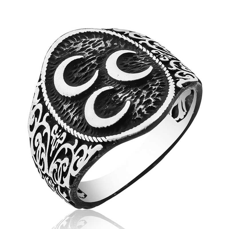 Men's Three Crescents Design Silver Ring