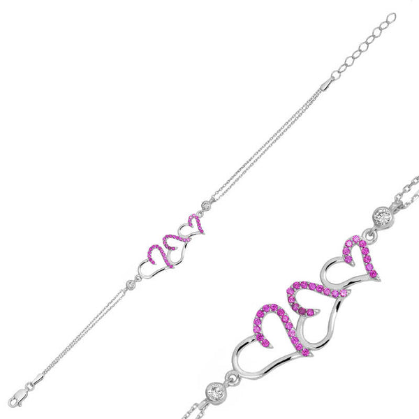 Women's 3 Hearts Figure Silver Bracelet