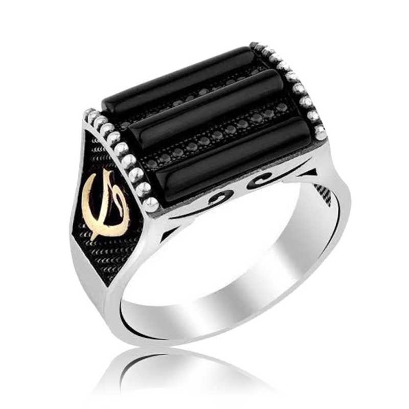 Men's Black Gemmed Silver Ring