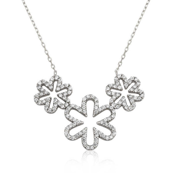 Women's Three Daisy Pendant Silver Necklace