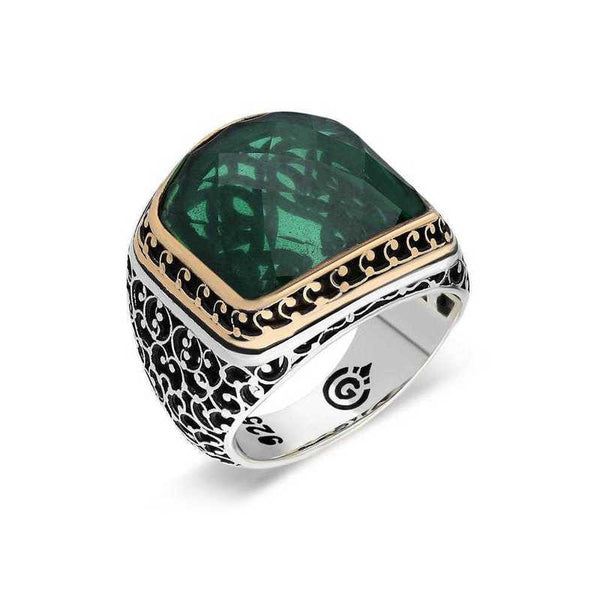 Men's Green Zircon Gemmed Silver Ring