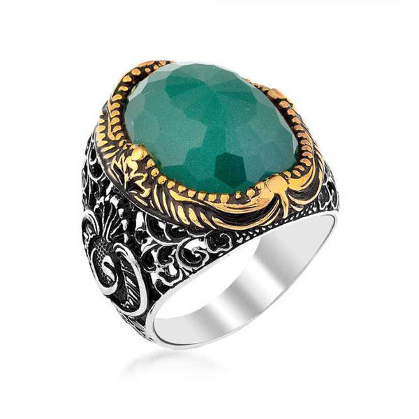 Men's Green Zircon Gemmed Silver Ring