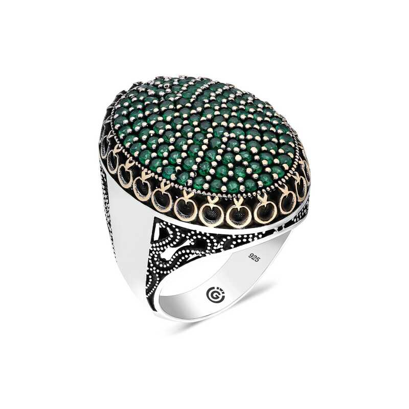 Men's Green Zircon Gemmed Silver Ring