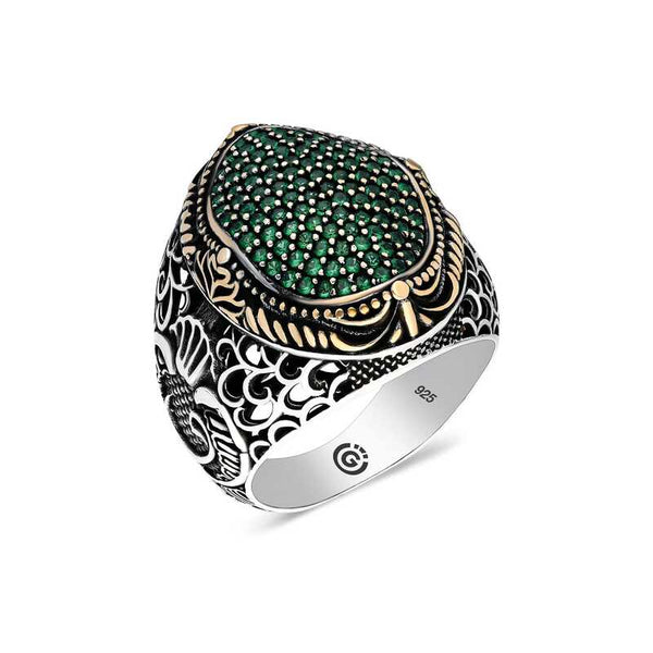 Men's Green Zircon Gemmed Silver Ring