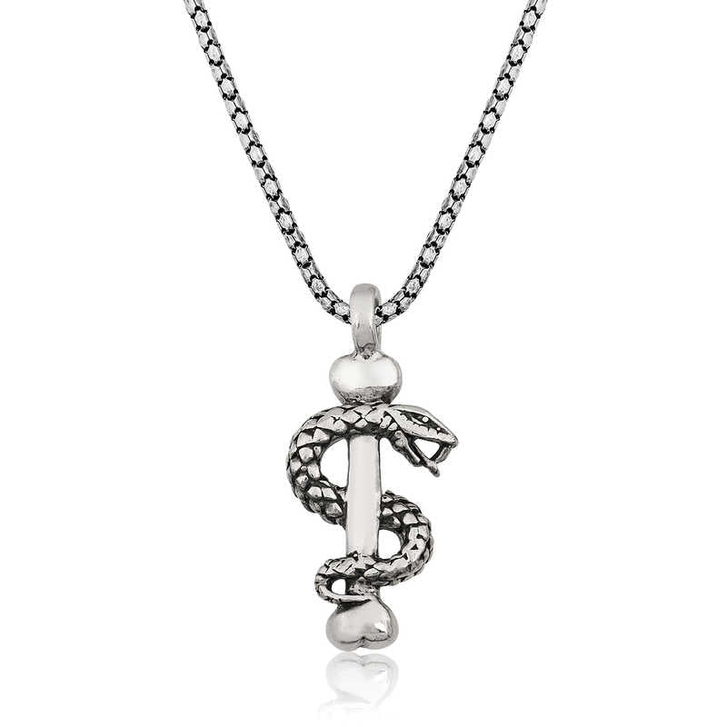 Men's Snake Pendant Silver Necklace