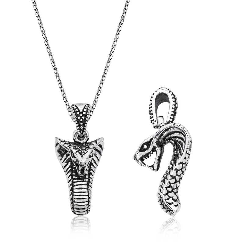 Men's Snake Pendant Silver Necklace