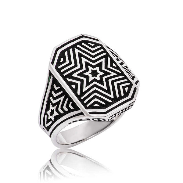 Men's Star Pattern Silver Ring