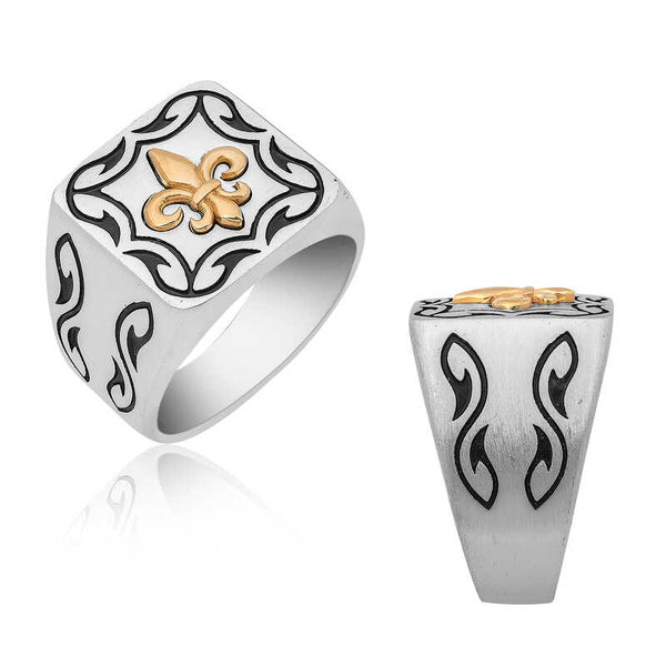 Men's Lily Pattern Silver Ring