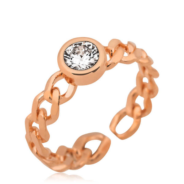 Women's Gemmed Rose Plated Silver Ring
