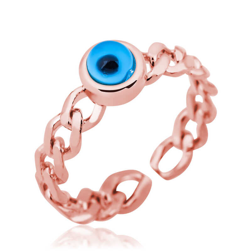 Women's Evil Eye Beaded Chain Pattern Silver Ring